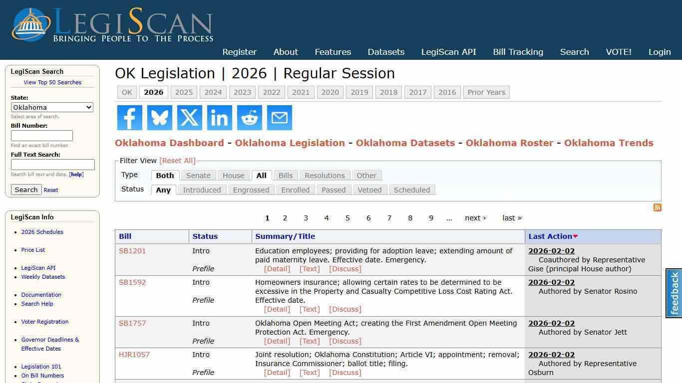 OK Legislation | 2026 | Regular Session | LegiScan